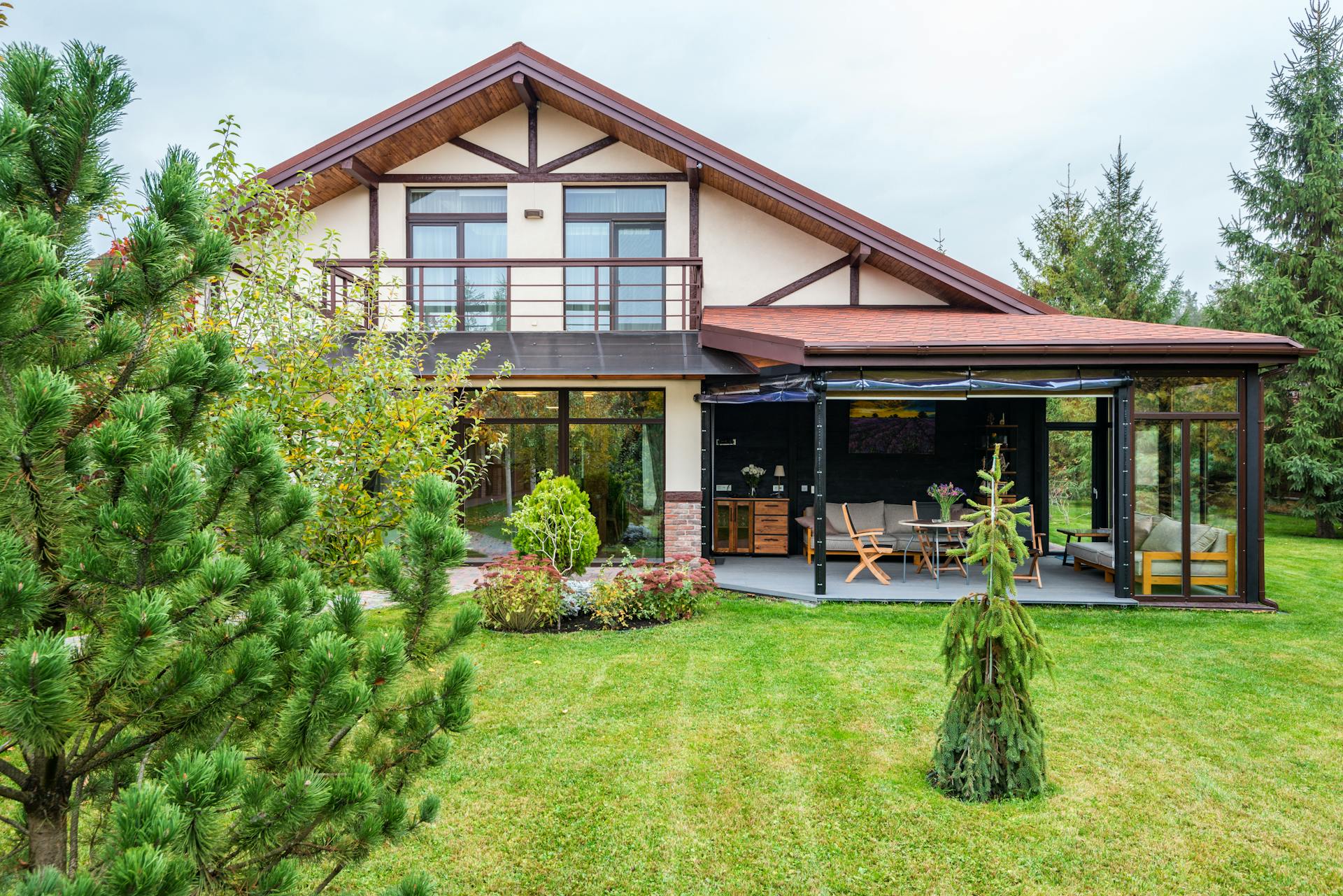 Modern home exterior with landscaped yard